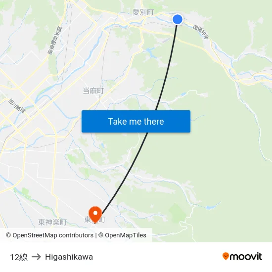 12線 to Higashikawa map