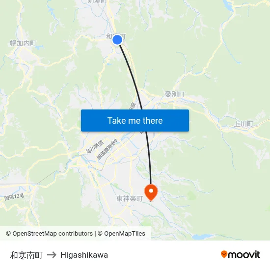 和寒南町 to Higashikawa map