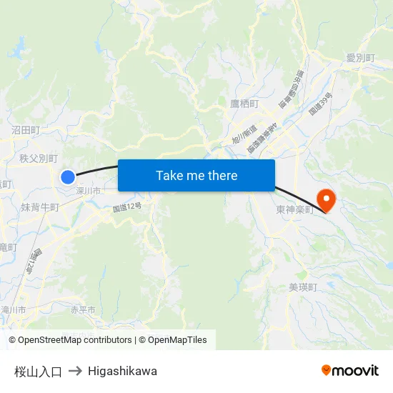 桜山入口 to Higashikawa map