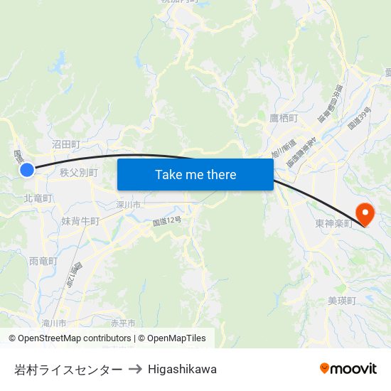 岩村ライスセンター to Higashikawa map