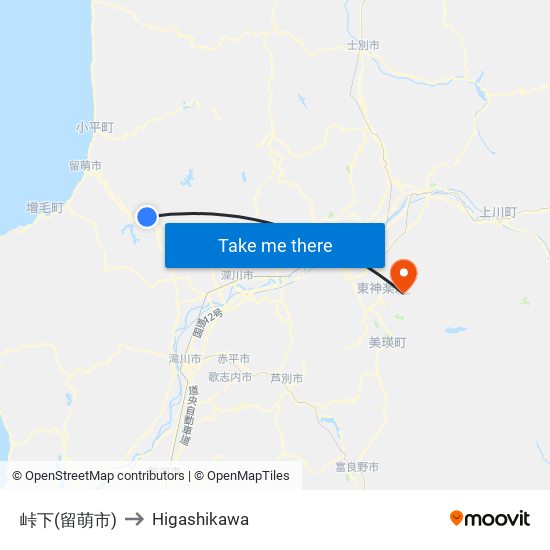 峠下(留萌市) to Higashikawa map