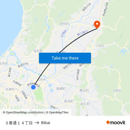 ３番通１４丁目 to Bibai map