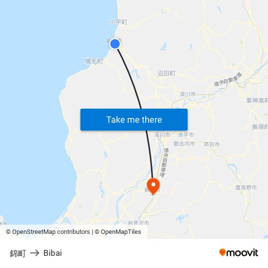 錦町 to Bibai map