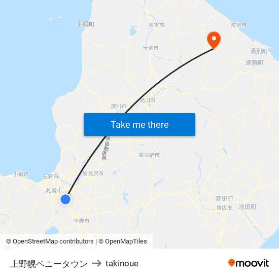 上野幌ベニータウン to takinoue map