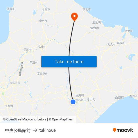 中央公民館前 to takinoue map