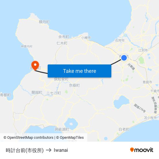 時計台前(市役所) to Iwanai map