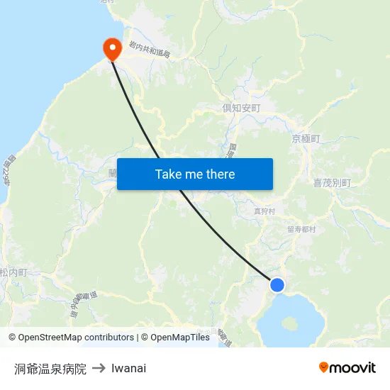 洞爺温泉病院 to Iwanai map