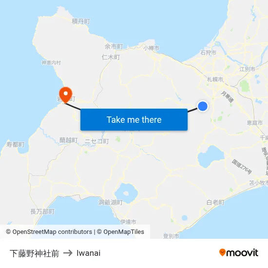下藤野神社前 to Iwanai map