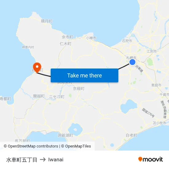 Suisha-cho 5-chome to Iwanai map