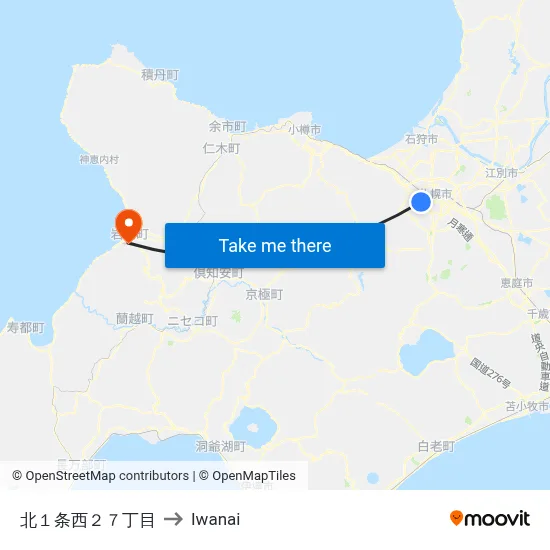 Kita 1-jo West 27-chome to Iwanai map
