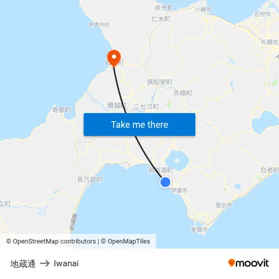 地蔵通 to Iwanai map