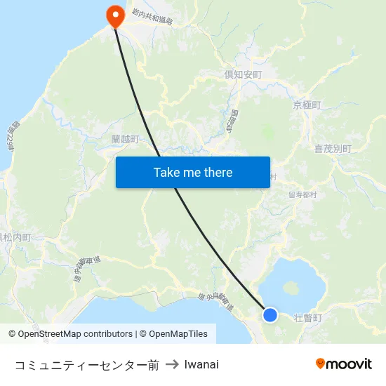 コミュニティーセンター前 to Iwanai map