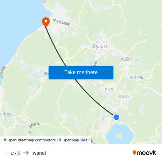 Ichinohara to Iwanai map