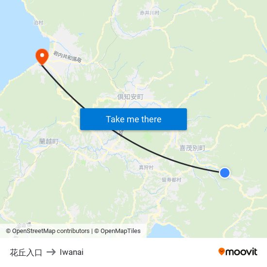 花丘入口 to Iwanai map