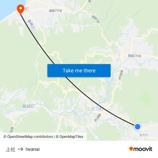 上社 to Iwanai map