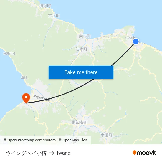 Wing Bay Otaru to Iwanai map