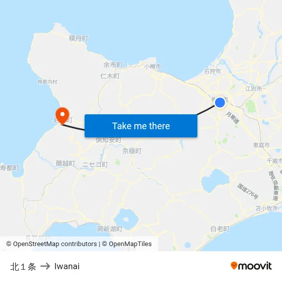 北１条 to Iwanai map