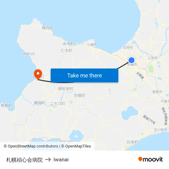 Sapporo Teishinkai Hospital to Iwanai map