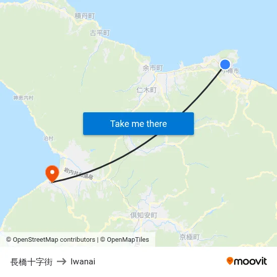 Nagahashi Intersection to Iwanai map