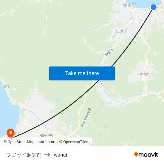 In front of Fugoppe Cave to Iwanai map