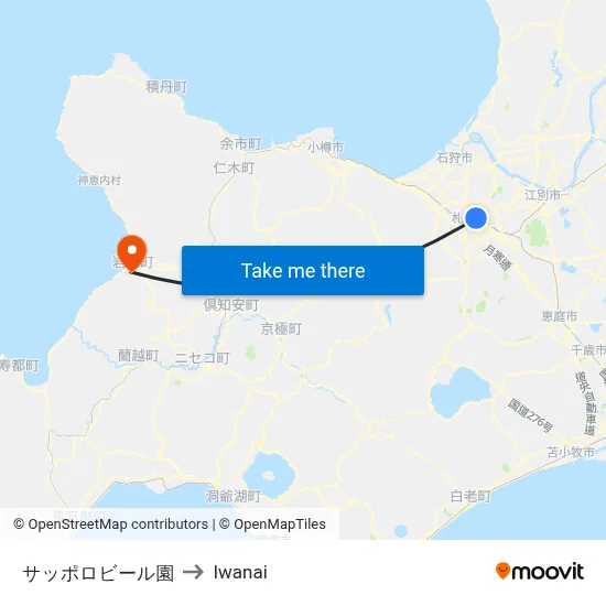 Sapporo Beer Garden to Iwanai map