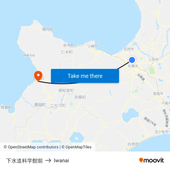 下水道科学館前 to Iwanai map