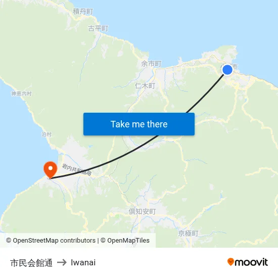 Civic Hall Street to Iwanai map