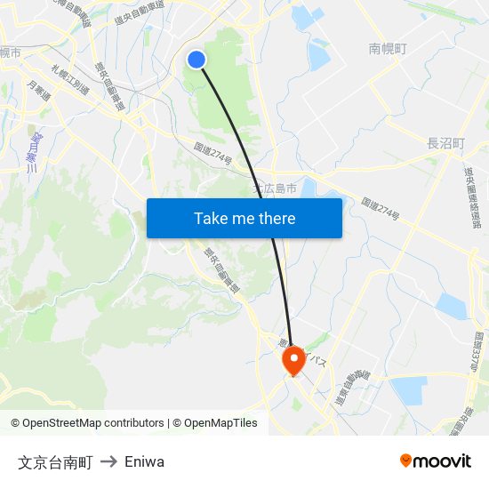 文京台南町 to Eniwa map