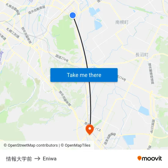 情報大学前 to Eniwa map