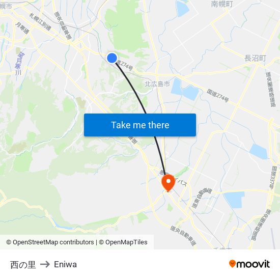 西の里 to Eniwa map