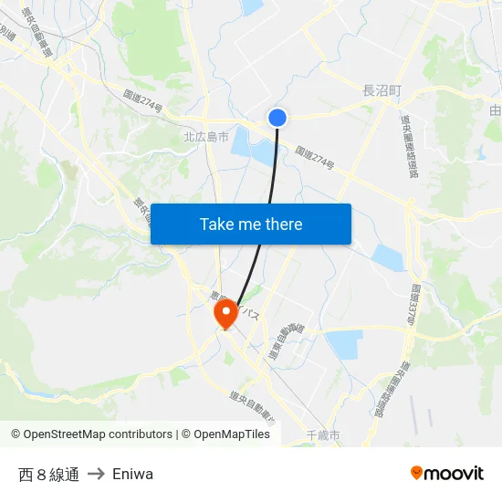 西８線通 to Eniwa map