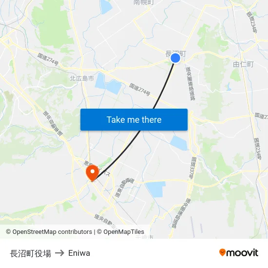 長沼町役場 to Eniwa map