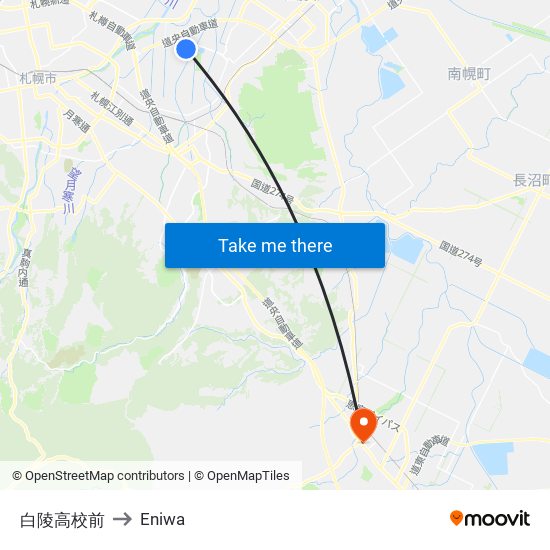 白陵高校前 to Eniwa map