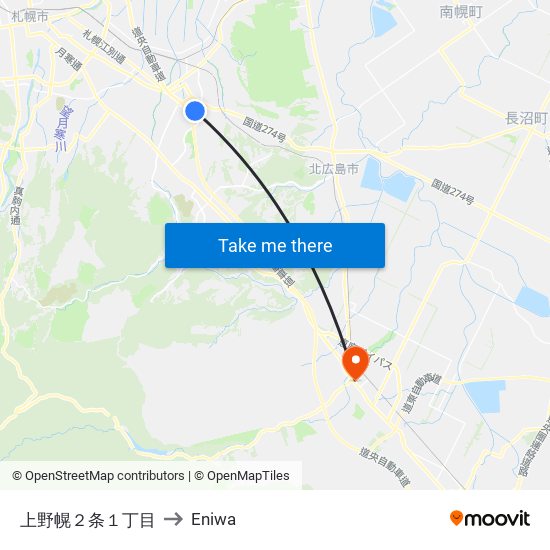 上野幌２条１丁目 to Eniwa map