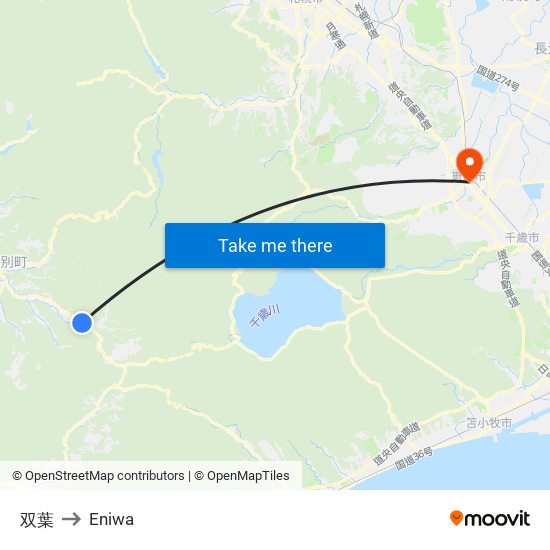 双葉 to Eniwa map