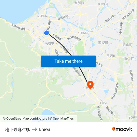 地下鉄麻生駅 to Eniwa map