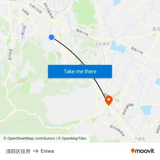 清田区役所 to Eniwa map