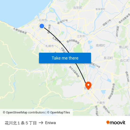 花川北１条５丁目 to Eniwa map