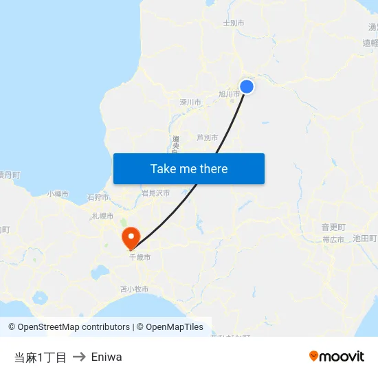 当麻1丁目 to Eniwa map