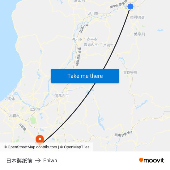 日本製紙前 to Eniwa map