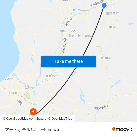 アートホテル旭川 to Eniwa map