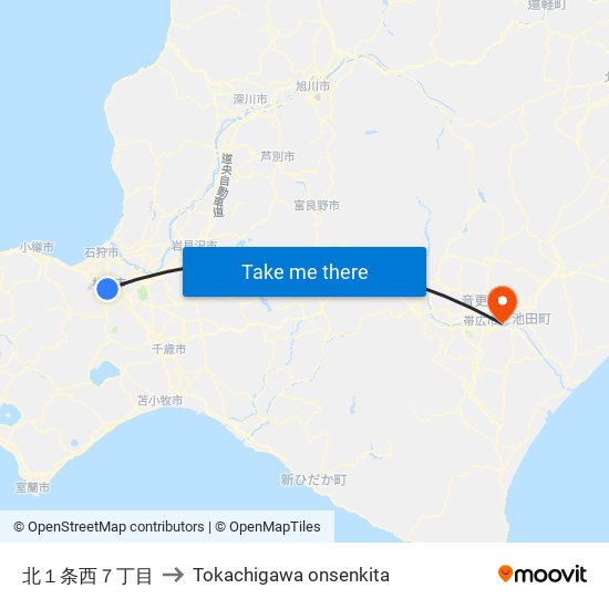 北１条西７丁目 to Tokachigawa onsenkita map