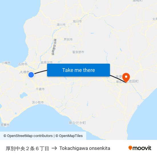 厚別中央２条６丁目 to Tokachigawa onsenkita map