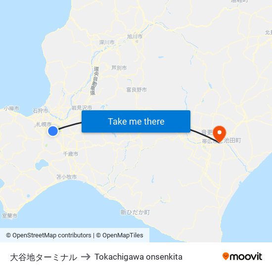 大谷地ターミナル to Tokachigawa onsenkita map