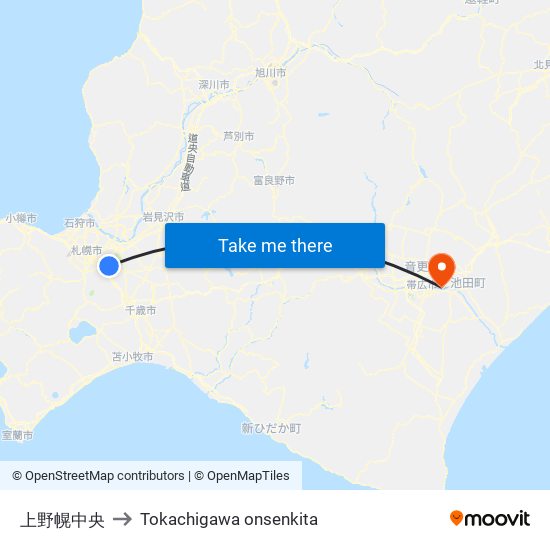 上野幌中央 to Tokachigawa onsenkita map
