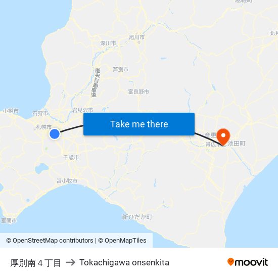 厚別南４丁目 to Tokachigawa onsenkita map