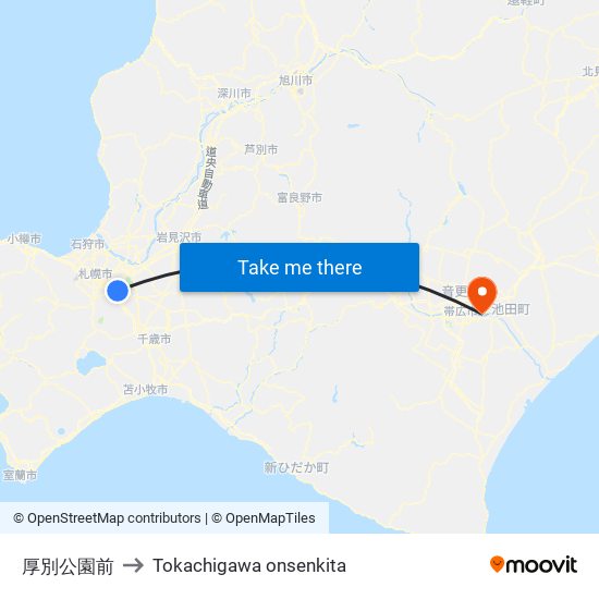 厚別公園前 to Tokachigawa onsenkita map