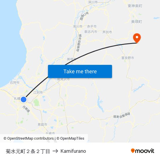 菊水元町２条２丁目 to Kamifurano map