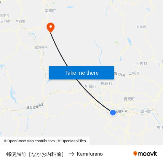 郵便局前［なかお内科前］ to Kamifurano map