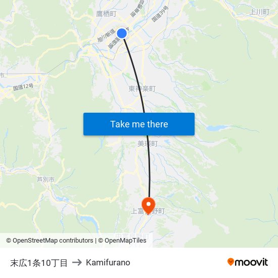 末広1条10丁目 to Kamifurano map